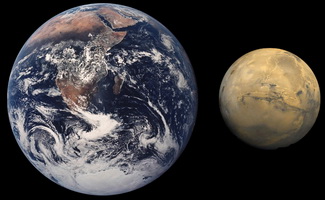 Сравнение размеров Земли и Марса