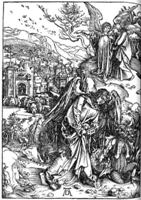 Фрагмент картины Дюрера “Апокалипсис“ - “Ангел с ключом от бездны“